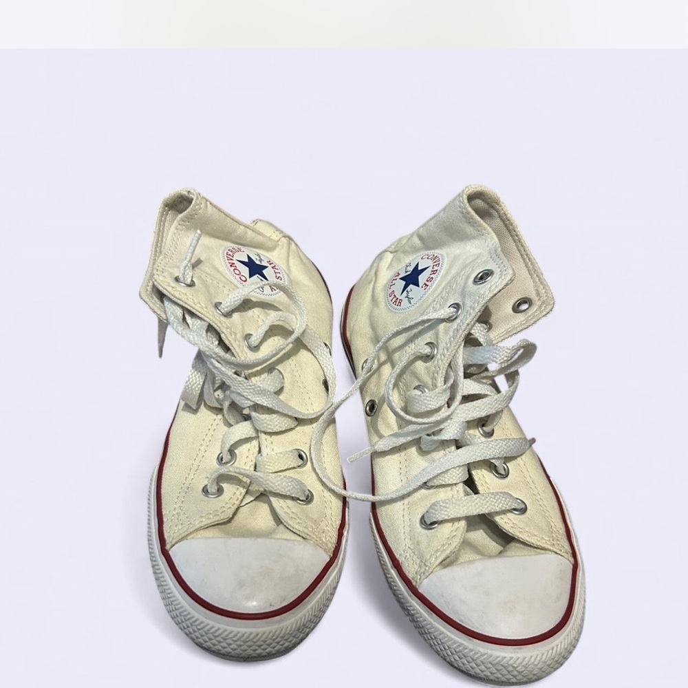 Converse Cream High Top Sneakers with Red Trim